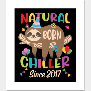 Natural Born Chiller Tee Sloth Birthday Boy Girl Tee Sloth Birthday Party Gifts, Cute Sloth Birthday Outfit Posters and Art